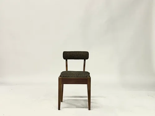 Mid-Century Modern Brown Upholstered Wood Side Chair