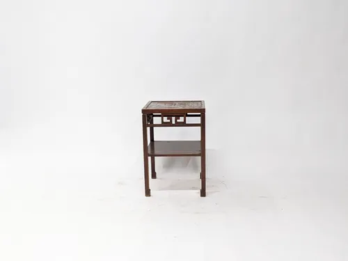 Walnut Square Greek Motif Side Table