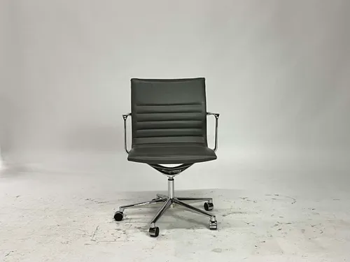Manhattan Dark Gray Ribbed Leather & Chrome Low Back Office Chair