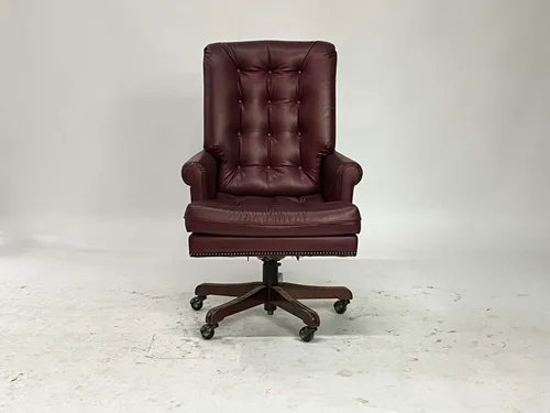 Maroon Tufted Leather & Stud Executive Office Chair