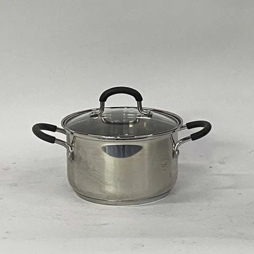 Stainless Pot & Glass Lid & Black Handles - KT165
