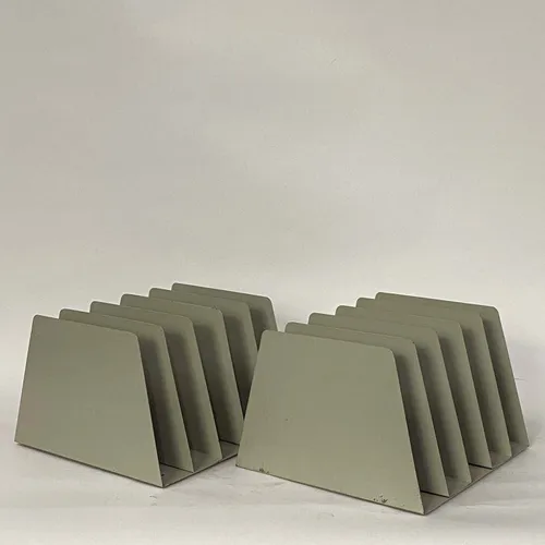 2pc Metal Vertical File Organizer With Leather Detailed Texture in Off Light Yellow Gray - OF236