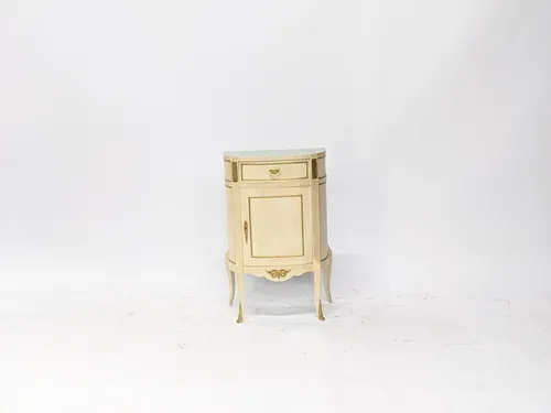 Demilune Marble Top Louis XV Nightstand with Gold Accents