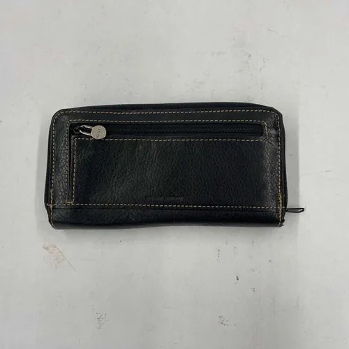 Black Leather Wallet With White Stitching - A930
