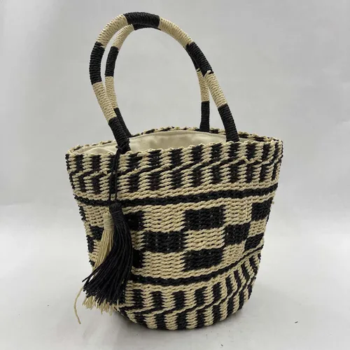 Black & Off White Woven Hand Bag - A902