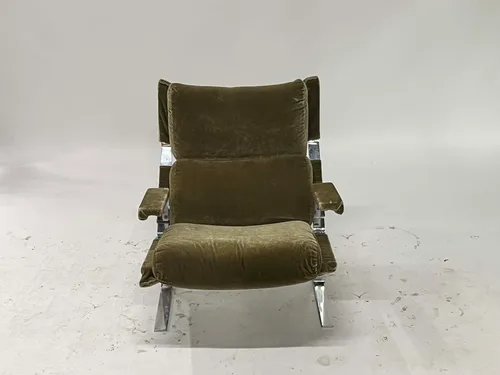 Chrome & Olive Green Suede Lounge Chair