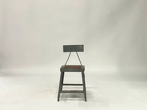 Square Gray Metal Counter Stool with Backrest & Wood Seat