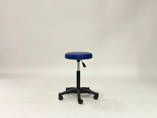 Round Blue Upholstered Rolling Lab Stool