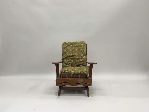 Wooden Glider with Aged Floral Cushions