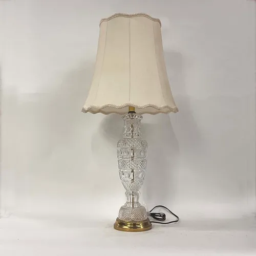 Antique Baccarat Style Cut Crystal Table Lamp with Cream Shade - LI302