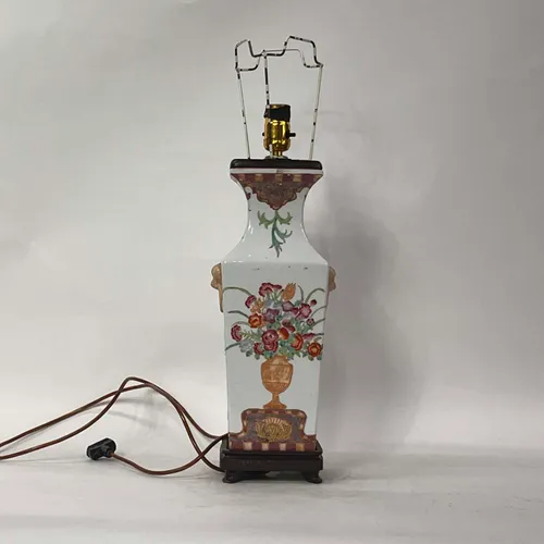 White Ceramic Painted Floral Bouquet Table Lamp - LI337