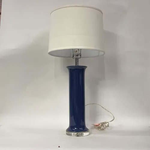 Blue Painted Glass Pillar Table Lamp with White Shade - LI138