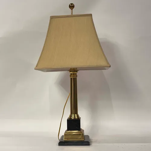 Brass & Black Marble Table Lamp with Beige Shade - LI216
