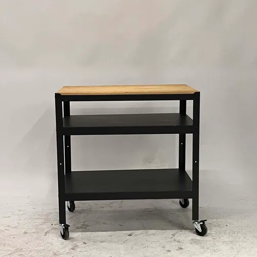 Black Metal Rolling Cart with Wood Top - TA22884