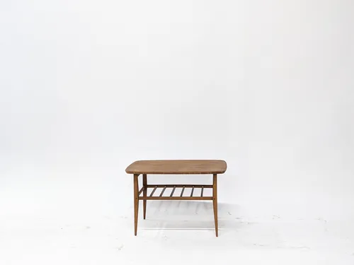 Danish Mid-Century Modern Side Table With Magazine Rack Shelf