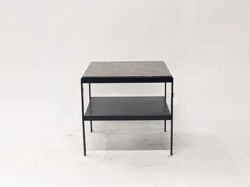 Square Brown Marble 2-Tier End Table