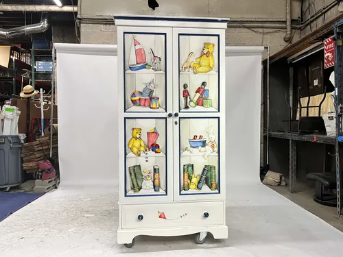 White Traditional Childrens Wardrobe with Painted Toy Shelf Doors