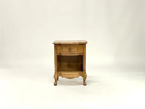 Antique French 1-Drawer Bedside Table with Gold Floral Pull