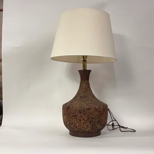 Brown Cork Table Lamp with Cream Shade - LI189