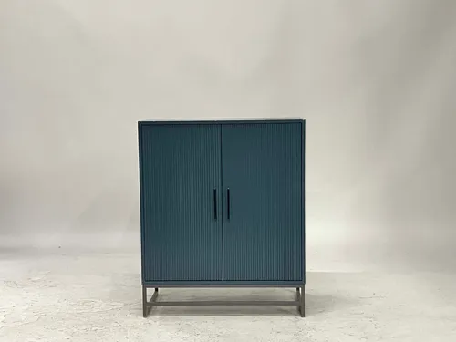 Teal Blue 2-Door Ribbed Cabinet