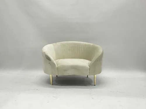 Ivory Velvet Wide Curved Lounge Chair