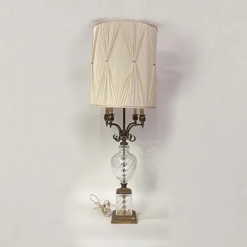 Antique Swirled Glass Baccarat Style Table Lamp with Pinch Pleat Shade - LI151