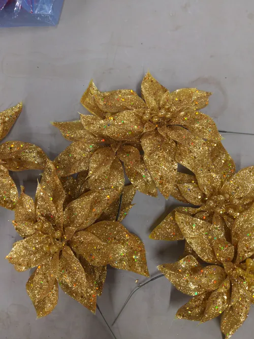 Gold Glitter Poinsettia Flowers