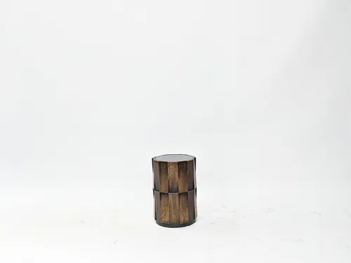 Smoked Wood & Black Glass Drum End Table