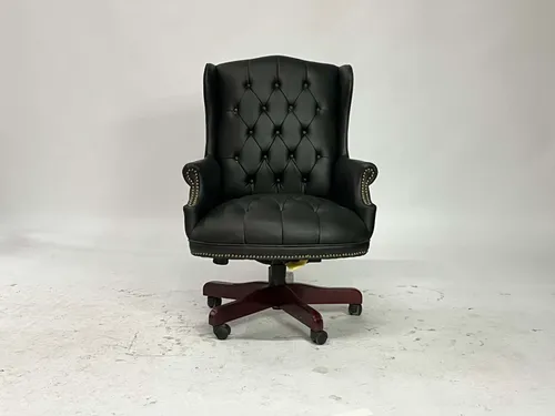 Black Tufted Leather & Brass Stud Executive Office Chair