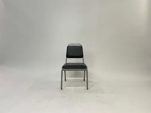 Tapered Back Black Leather Stacking Chair