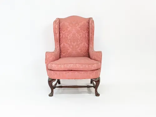 Bubblegum Pink Damask Wingback Chair