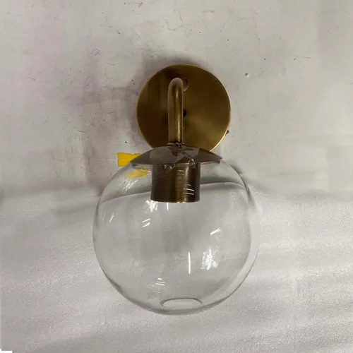 Mid-Century Brass & Clear Glass Globe Sconce - LI524