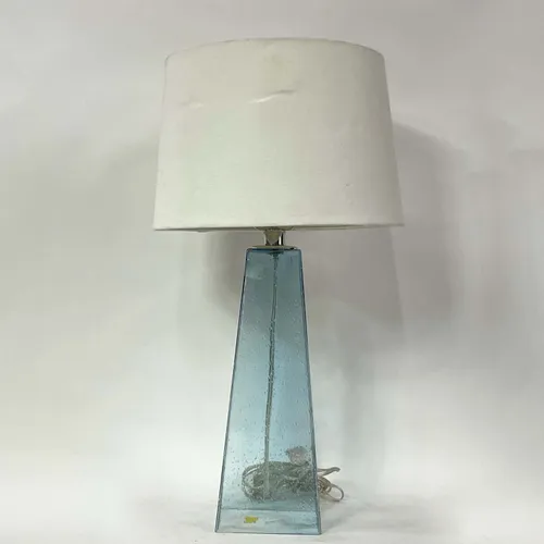 Light Blue Glass Table Lamp with White Shade - LI90