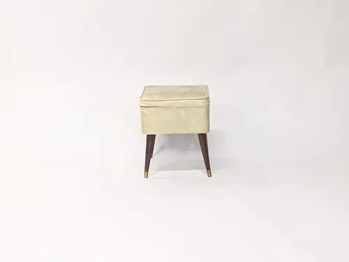Aged Off-White Leather Storage Ottoman