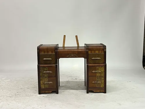 Vintage 1940s Mix & Match Wood Veneer Art Deco Waterfall Vanity