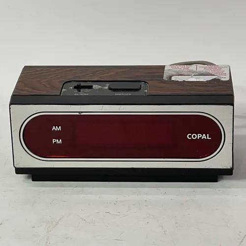 Small White Alarm Clock With Wood Inlay - A785