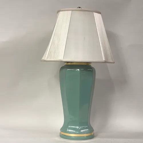 Turquoise & Gold Glass Table Lamp with White Silk String Shade - LI160
