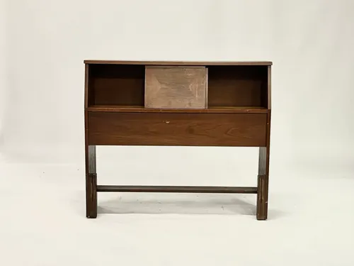 Walnut Twin Size Bed Headboard with Shelving
