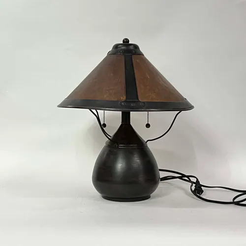 Bronze & Amber Glass Table Lamp - LI58