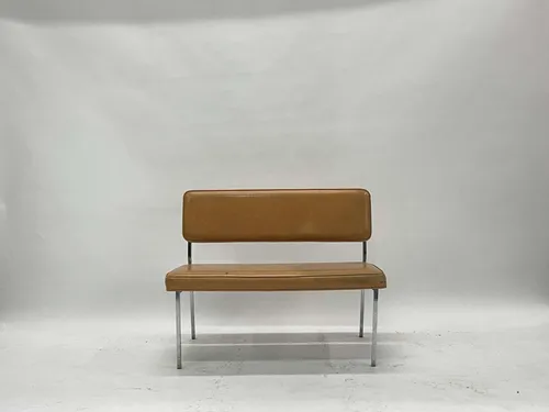 Caramel Leather Bench with Steel Frame