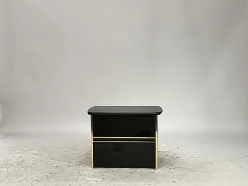 1980's Postmodern Glossy Black & Gold 2-Drawer Nightstand