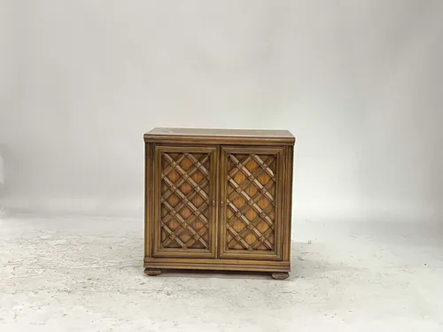 Vintage Carved Oak Crosshatch Pattern Bar Cabinet
