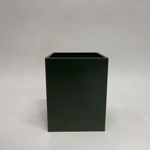 Dark Green Leather Trash Bin - DEB489