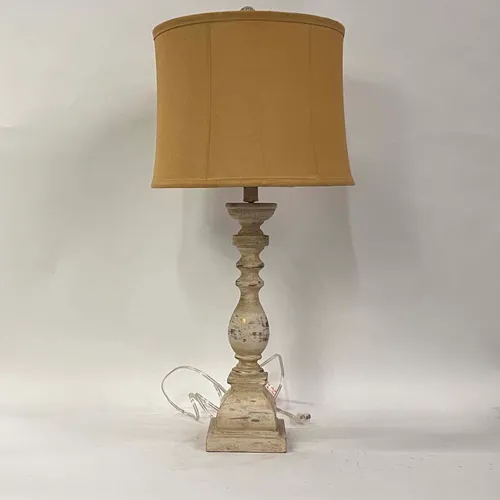 White Washed Wood Table Lamp with Tan Shade - LI298