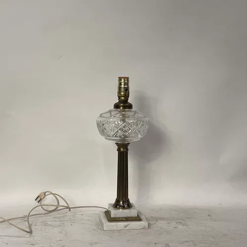 Antique Brass, Crystal & Marble Table Lamp - LI594