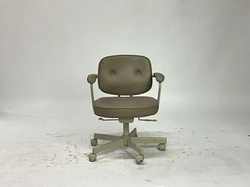 Gray Beige Mid-Century Modern Leather Office Chair