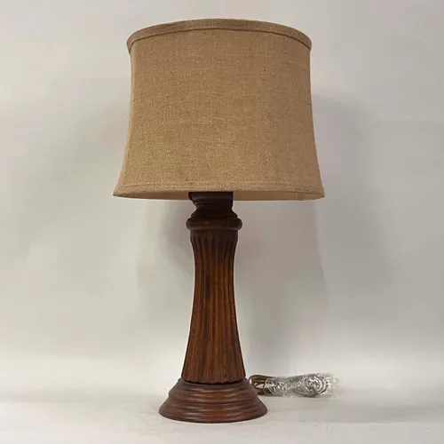 Ribbed Walnut Table Lamp with Tan Shade - LI325