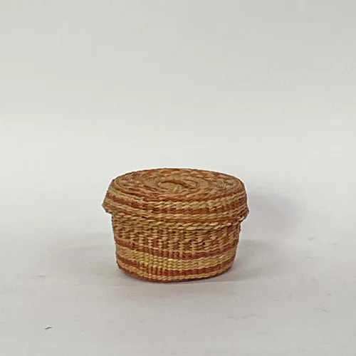 Red & Tan Striped Mini Basket With Lid - BSKT81