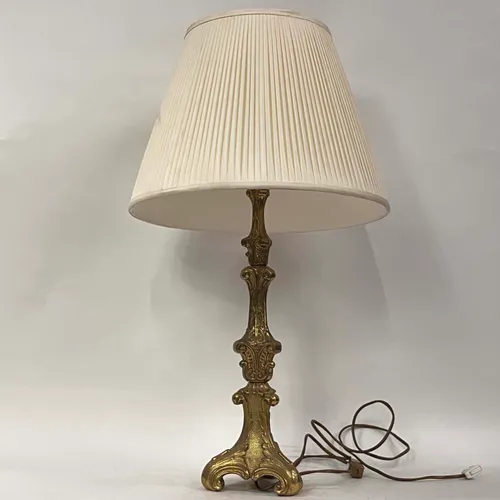 Brass Victorian Table Lamp with White Pleated Shade - LI299