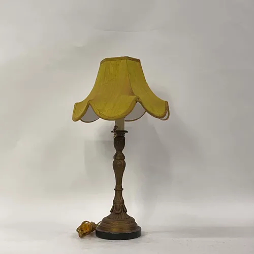 Antique Brass Table Lamp with Yellow Shade - LI324